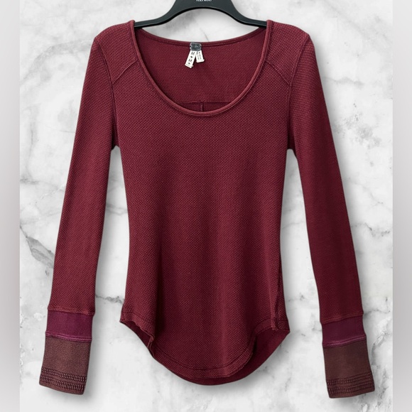 Free People We The Free Sunnie Valley Cuff Thermal Top Boho Maroon Rust Size M - Picture 2 of 14